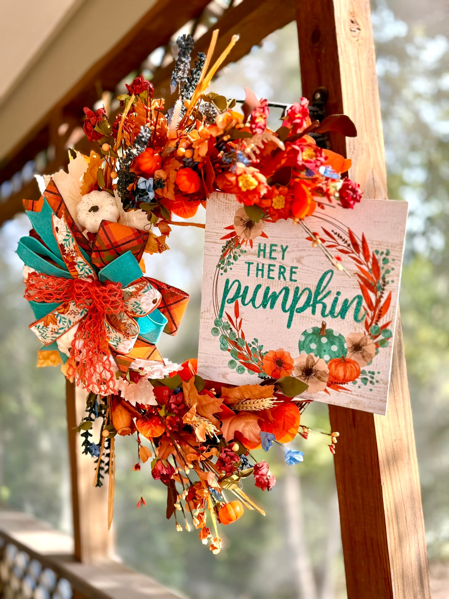 Fall Grapevine Wreath w/ Florals, Sign and Bow