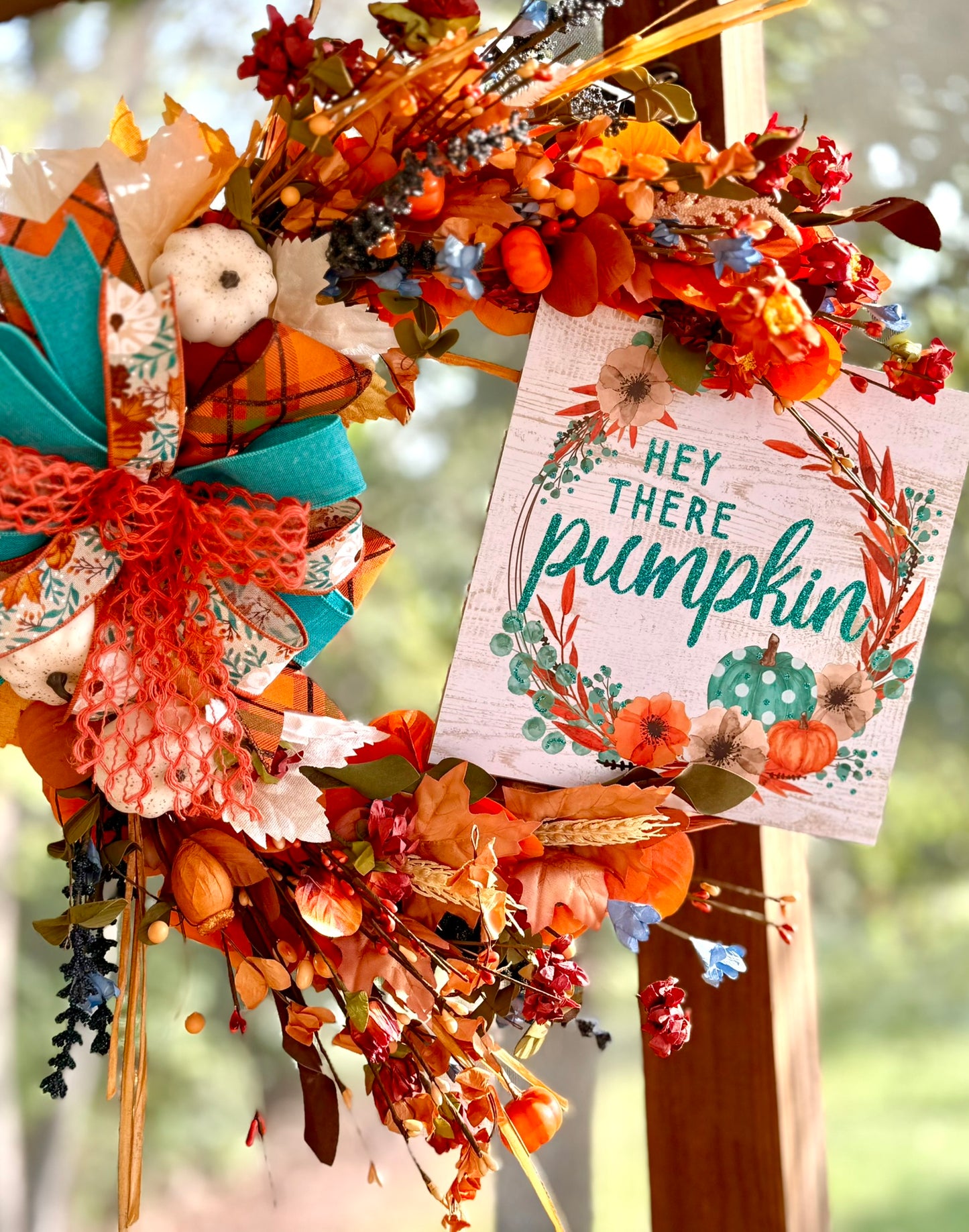 Fall Grapevine Wreath w/ Florals, Sign and Bow