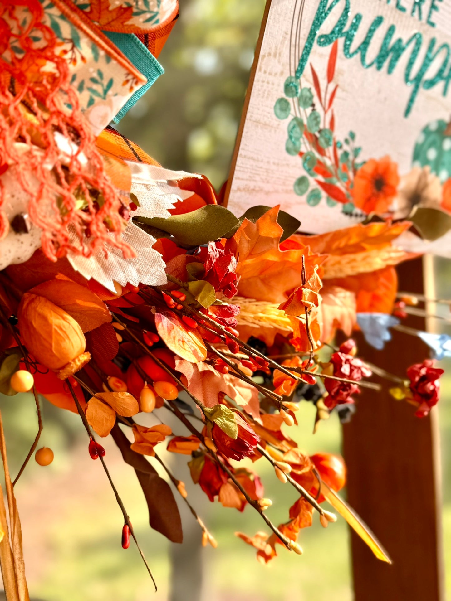 Fall Grapevine Wreath w/ Florals, Sign and Bow