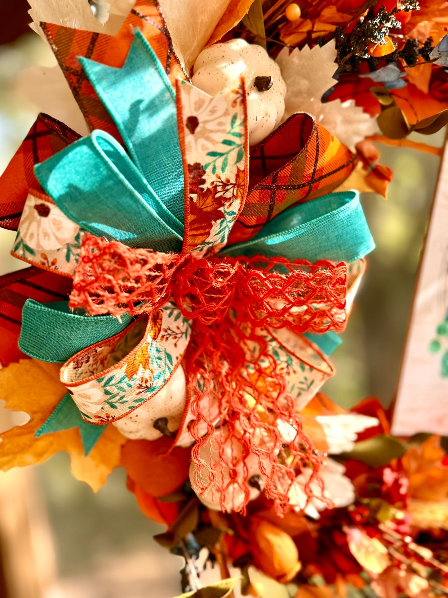 Fall Grapevine Wreath w/ Florals, Sign and Bow