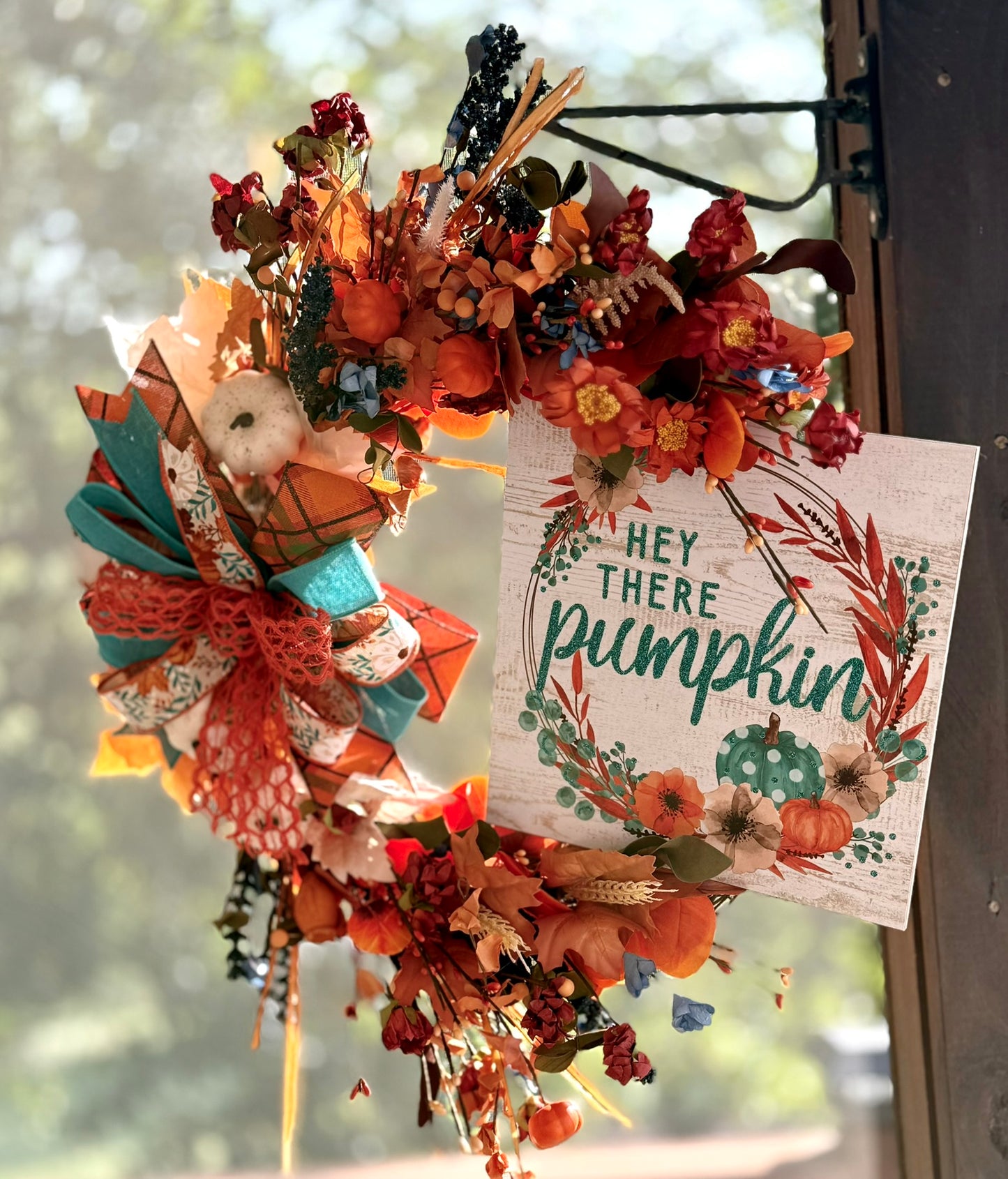 Fall Grapevine Wreath w/ Florals, Sign and Bow