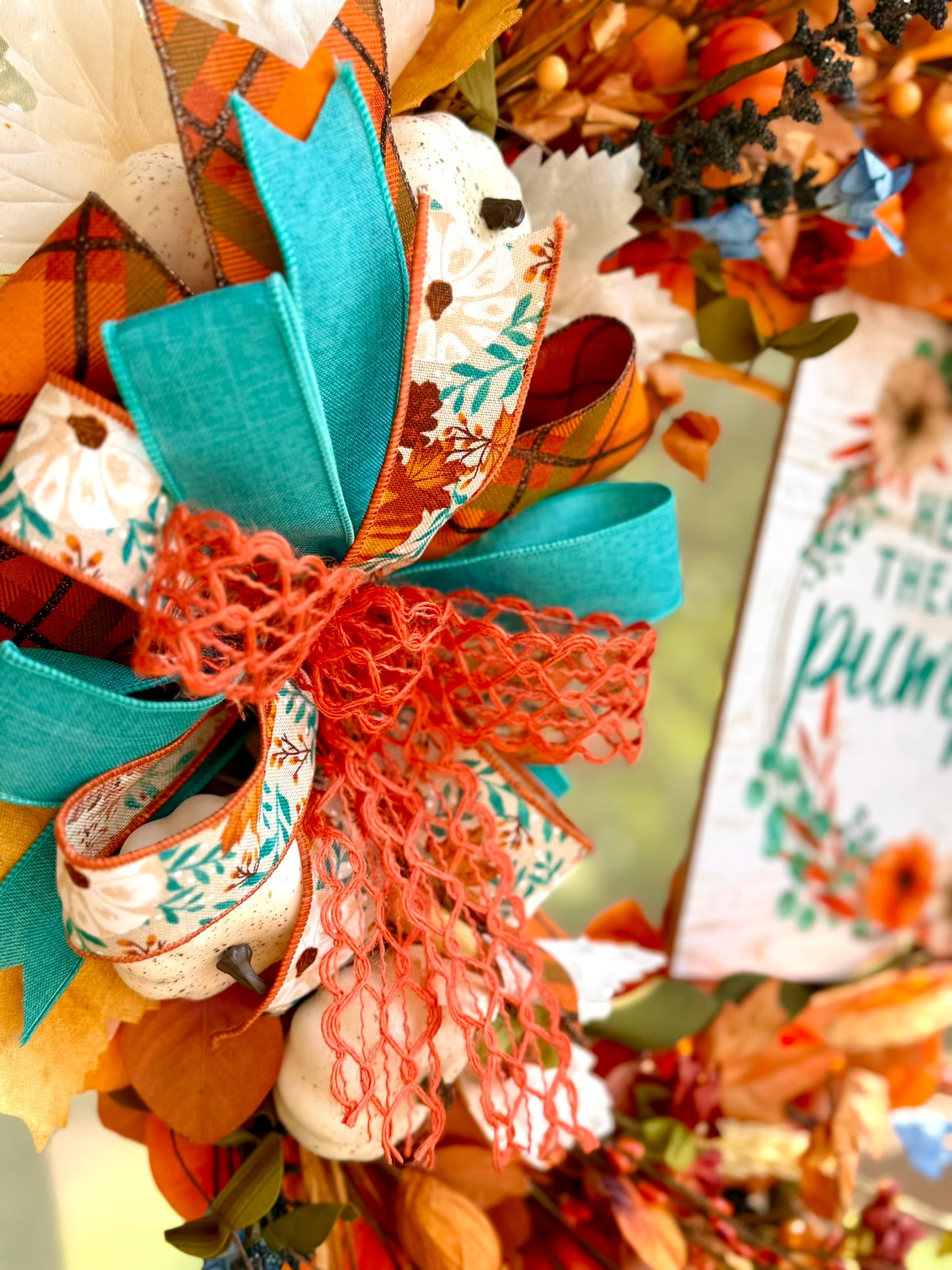 Fall Grapevine Wreath w/ Florals, Sign and Bow